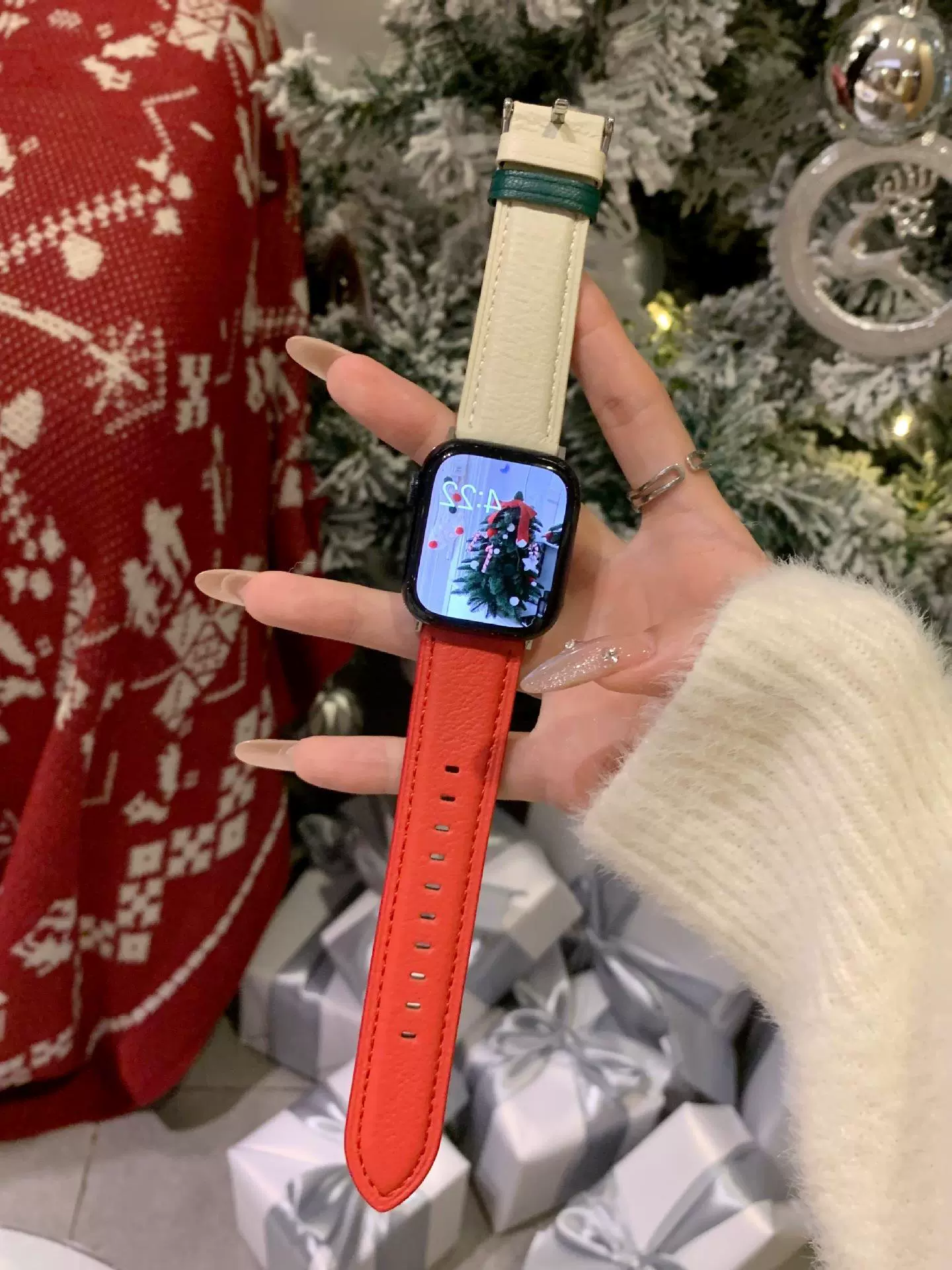 Подходит для ремешка Apple Watch S9, Apple Watch 8, iWatch8 SE, праздничный ремень к Рождеству и Новому году Lamdier