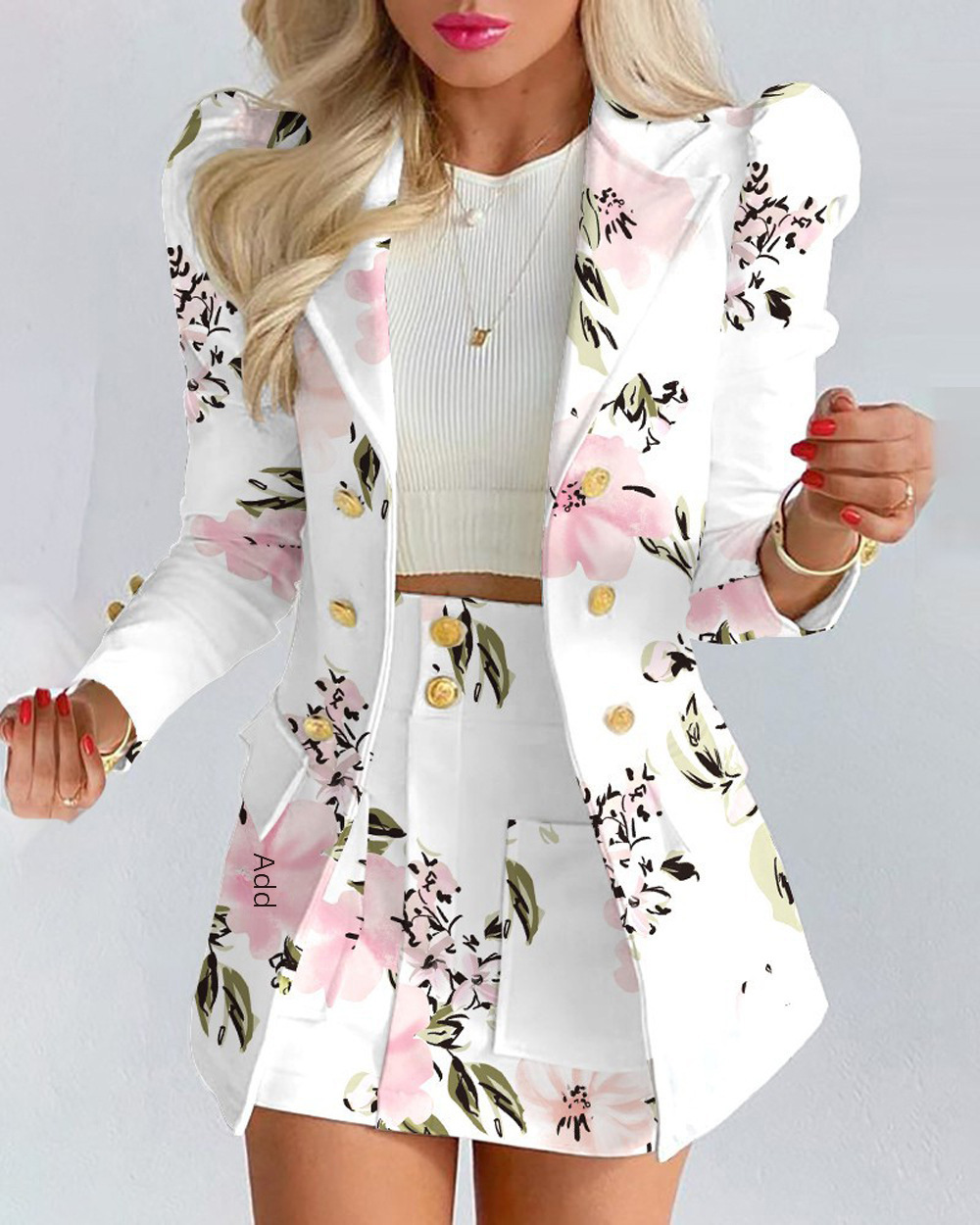 Women's Blazer And Skirt Suit Elegant Printed Two Piece Set_voghion.com