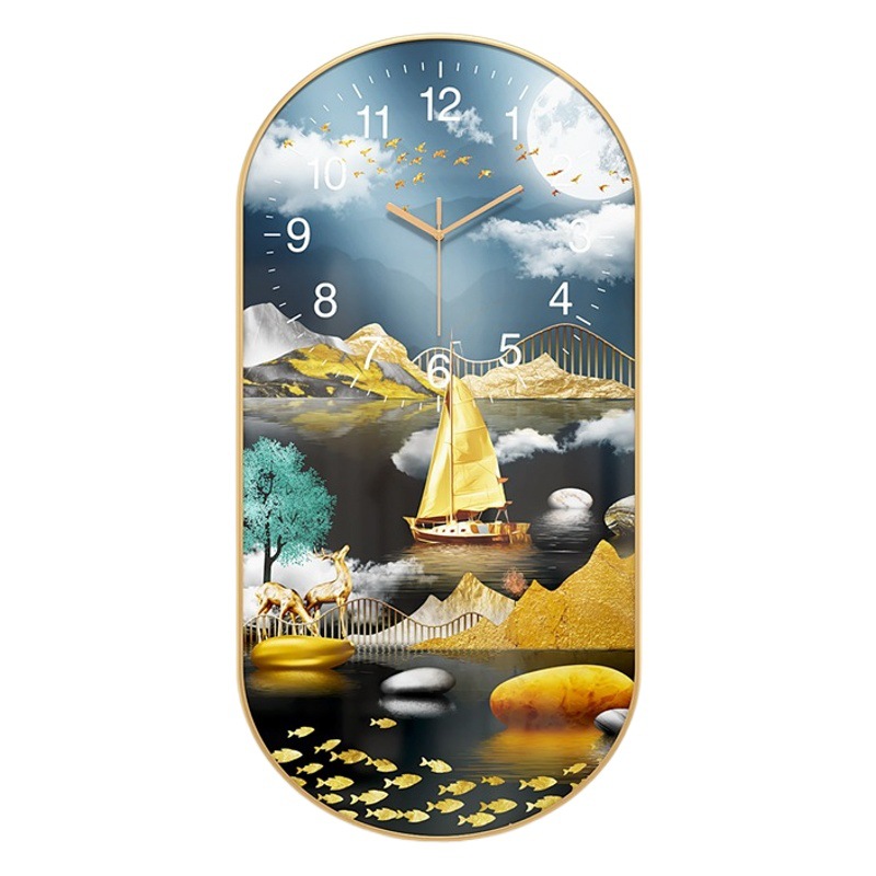 Luz reloj de porcelana de cristal de lujo Reloj de pared de la sala de estar Nórdico pintura decorativa de pared de moda casera simple reloj mudo reloj creativo