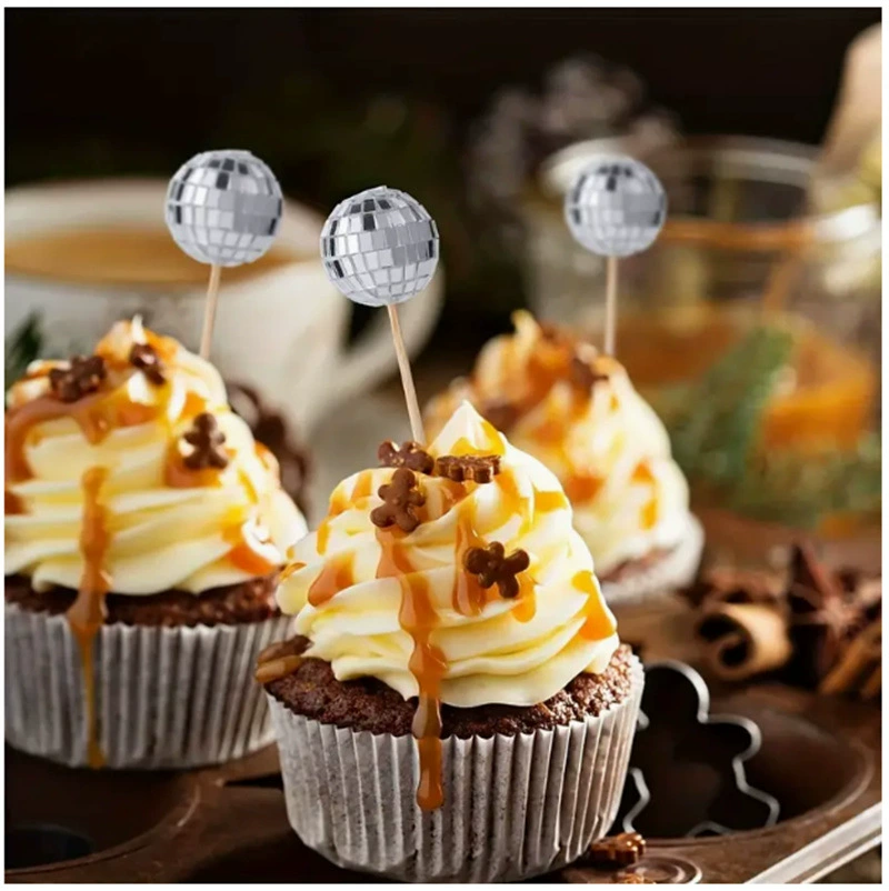 Disco шар торт вставка Зеркальный шар торт украшения плагин диско шар с деревянной палкой 2024 рождественские украшения