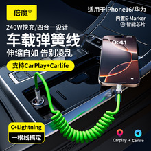 【工厂批发】闪电倍魔弹簧伸缩65W四合一超级快充数据线适用安卓.