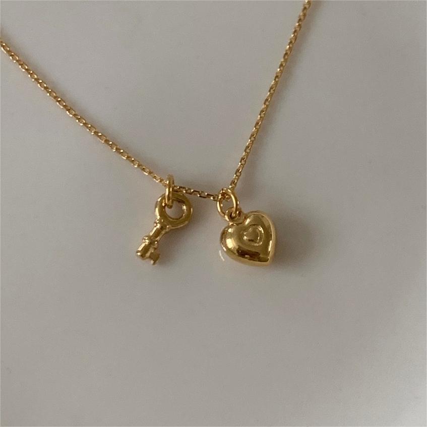 Women'S Gender Plating Design 925 Sterling Silver Cable Chain Plating Heart Shape Key Pendant Necklace