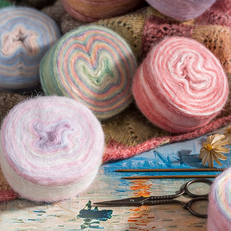 渐变段染蛋糕线马海毛毛线团 按包（盒）批发手工编织DIY钩针钩织