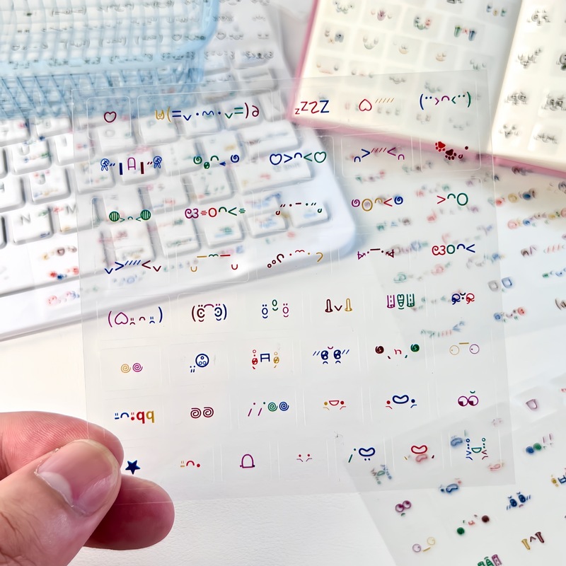 简约颜文字表情透明贴纸diy双透切膜装饰手账可爱符号咕盒素材贴|undefined
