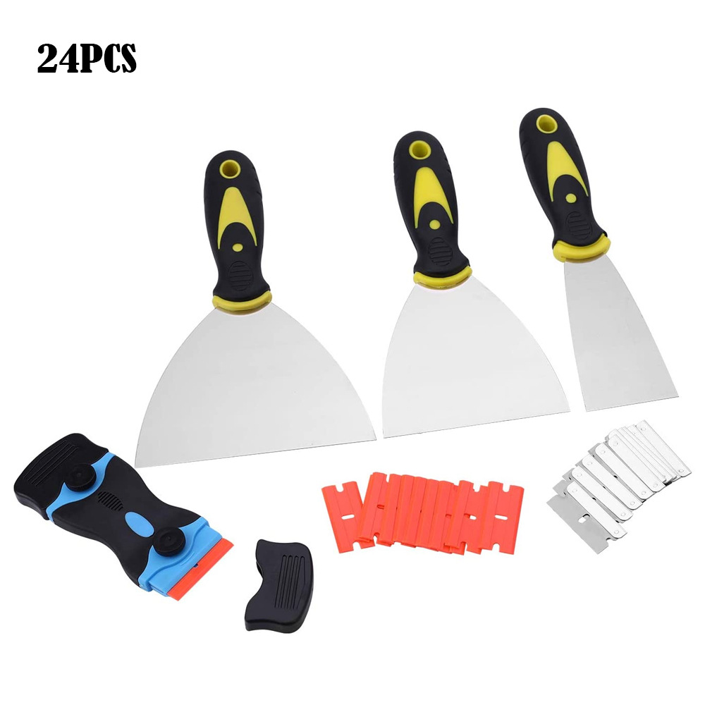 24件套塑料刮刀油灰刀双面刮板工具带10个塑料刀片和10个金属刀片