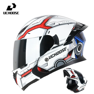 Motorcycle Flip-Up Helmet with Bluetooth, Motorcycle Safety Supplies - mecha-silver-mirror-comes-with-transparent-mirror-bluetooth-headset-m