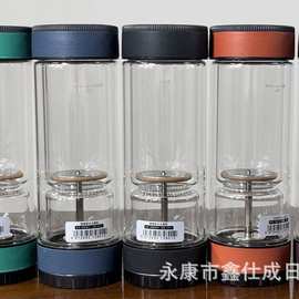 双层玻璃两头旋转水杯高硼硅耐高温茶水分离杯泡茶杯礼品diy logo