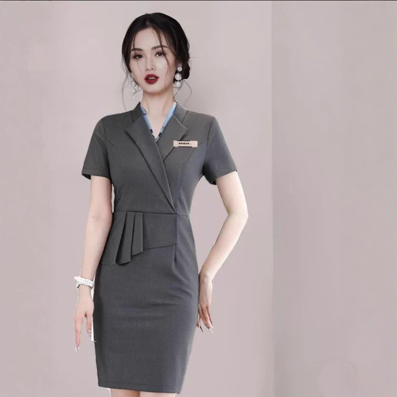 Professional Dress Women's Summer New Stewardess Uniform Elegant Fashion Front Desk Workwear Case Customer Service Workwear Professional Dress Women's Summer New Stewardess Uniform Elegant Fashion Front Desk Workwear Case Customer Service Workwear