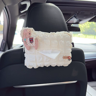 Car Paper Drawer Hanging Creative Cute Auspicious Pony Car Seat Back Napkin Bag Car Armrest Box Tissue Box (Car tissue box/set) - pink-pony-smile-flower-label-puff-tissue-box