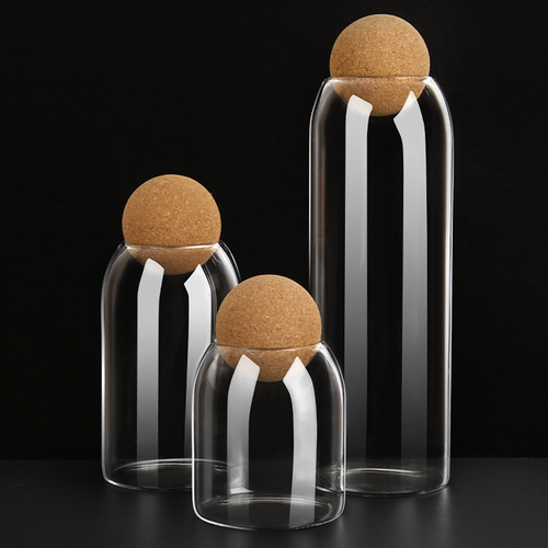 WBZ7 glass tea can with lid household round sealed small tea can storage ball stopper bottle glass bottle cork tea