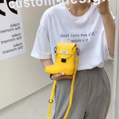 レインブーツ型スマホポーチ、2025年春韓国版PUレザー女性用バッグ、無地バケットバッグ、レタープリント女性用バッグ、多用途、配色がおしゃれ