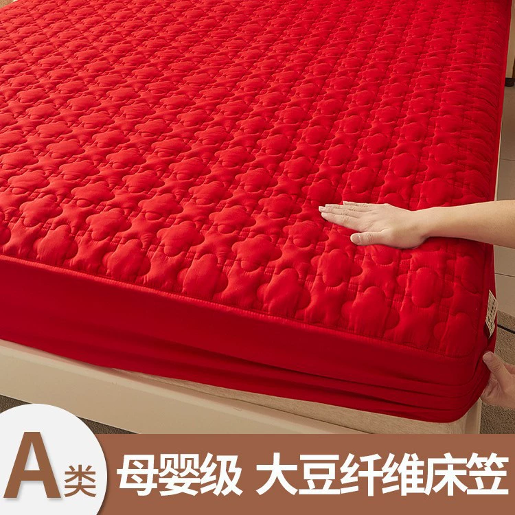 Праздничная свадебная красная простыня класса А, новинка 2025 года, стеганое цельное покрывало в стиле шинуазри, защитный чехол для матраса