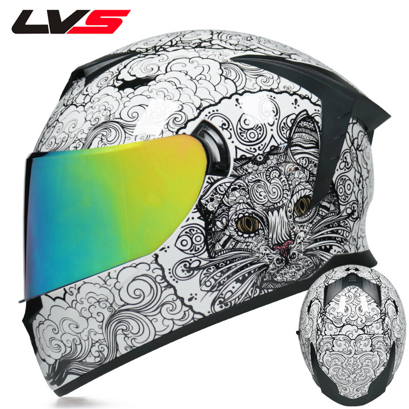 LVS casco de la motocicleta estándar nacional de los hombres y las mujeres del casco completo de doble lente de invierno motocicleta eléctrica Bluetooth cabeza Gris Cuatro Estaciones