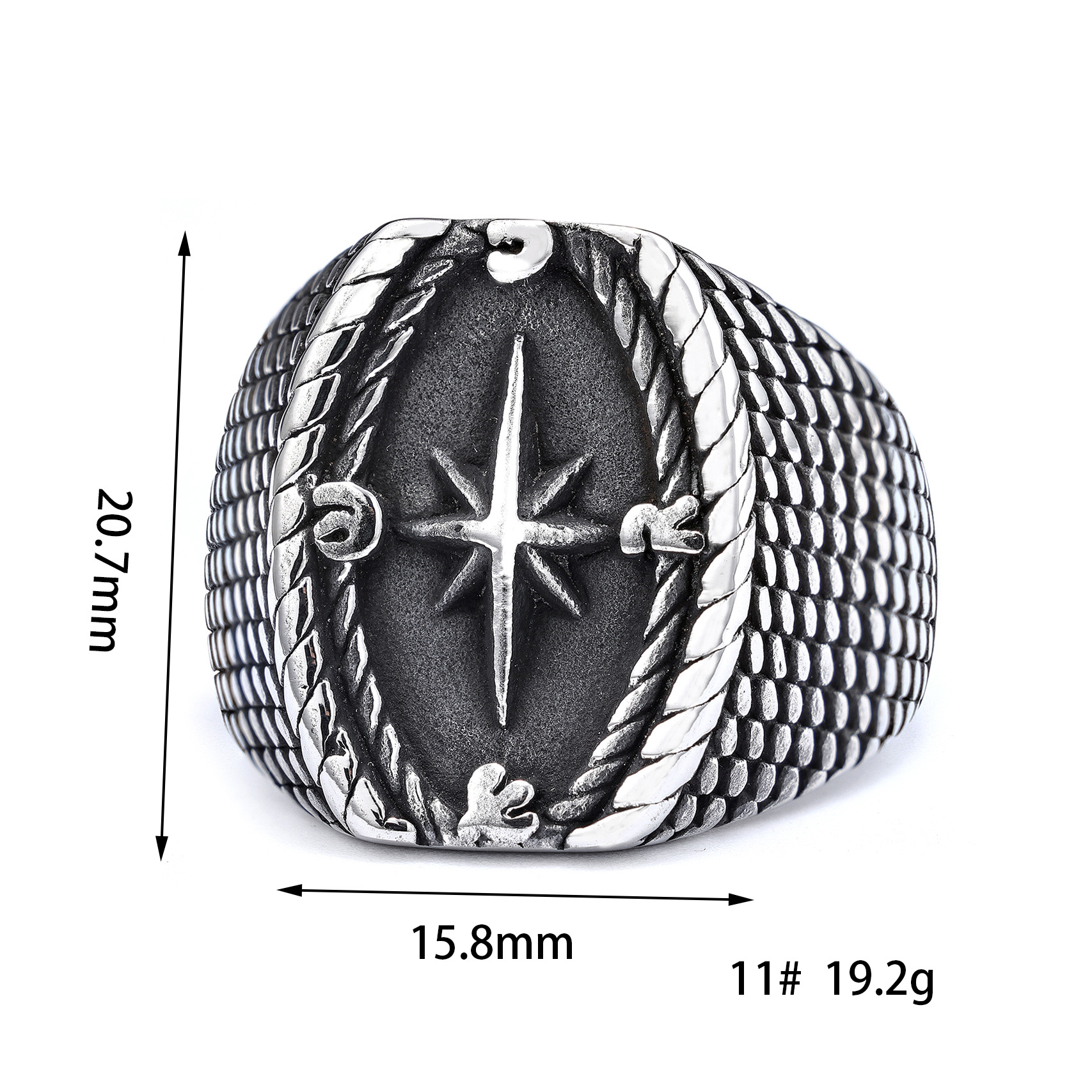 24g Weight Rings Classification 15, 7 Ring Size Hip-Hop Punk Compass 304 Stainless Steel Men'S Rings