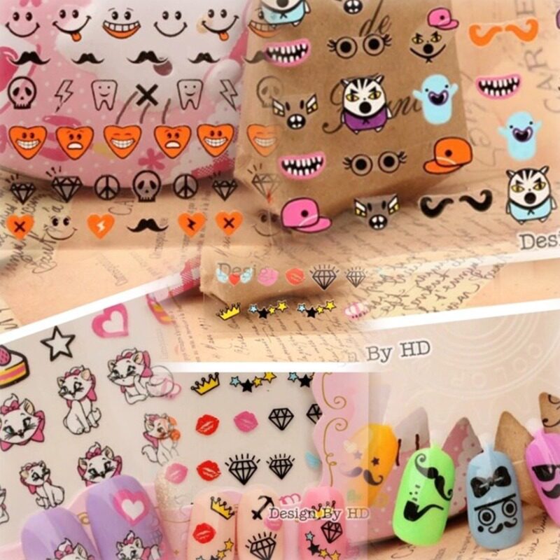 Nail art accessories cartoon cute adhesive decals 3D nail stickers electric monster minion mustache stars