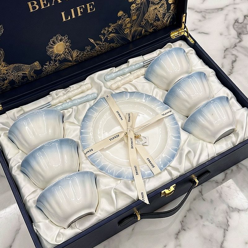 High-End and Stylish Bowl and Plate Set, Light Luxury Ceramic Tableware for Housewarming Gifts, 2026 New Model, Home-Use Gift Box Set
