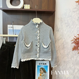 leomama儿童花边立领T恤秋季新款韩系碎花拼接女童休闲开衫