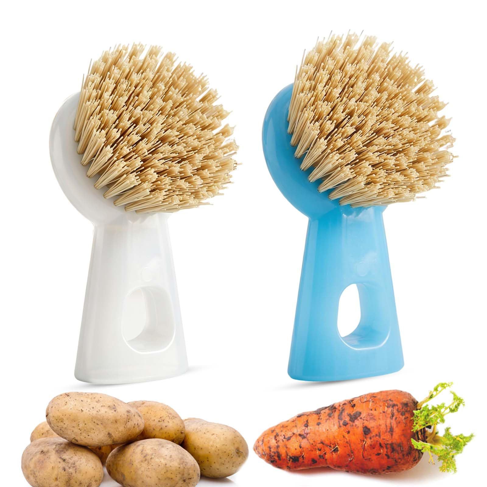 Vegetable cleaning brush with desktop stand and durable nylon bristles, suitable for washing potatoes and carrots