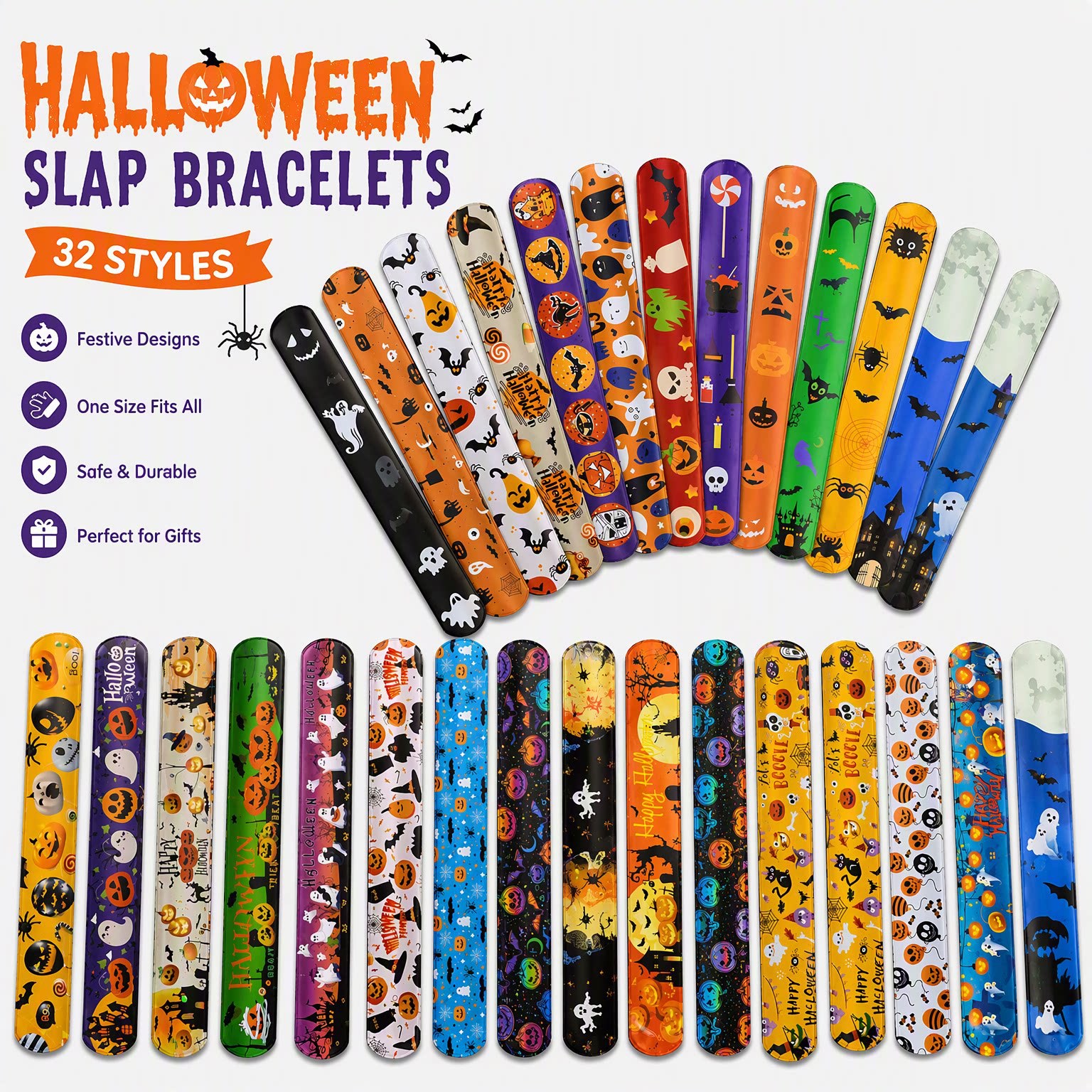 Cross-Border Classic Halloween Slap Bracelet European and American Ghost Festival Cartoon Horror Slap Bracelet Funny Toy Pvc Wristband