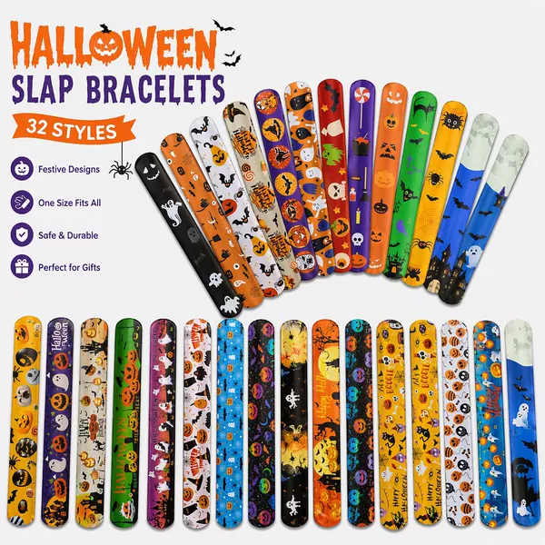 Cross-Border Classic Halloween Slap Bracelet European and American Ghost Festival Cartoon Horror Slap Bracelet Funny Toy Pvc Wristband