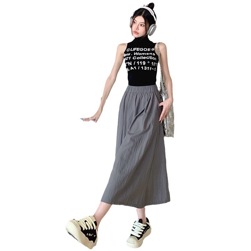 Lazy Style Yamamoto Skirt Women's Mid-Length 2025 Summer Fashion Slim Long Skirt Retro A-Line Pleated Skirt