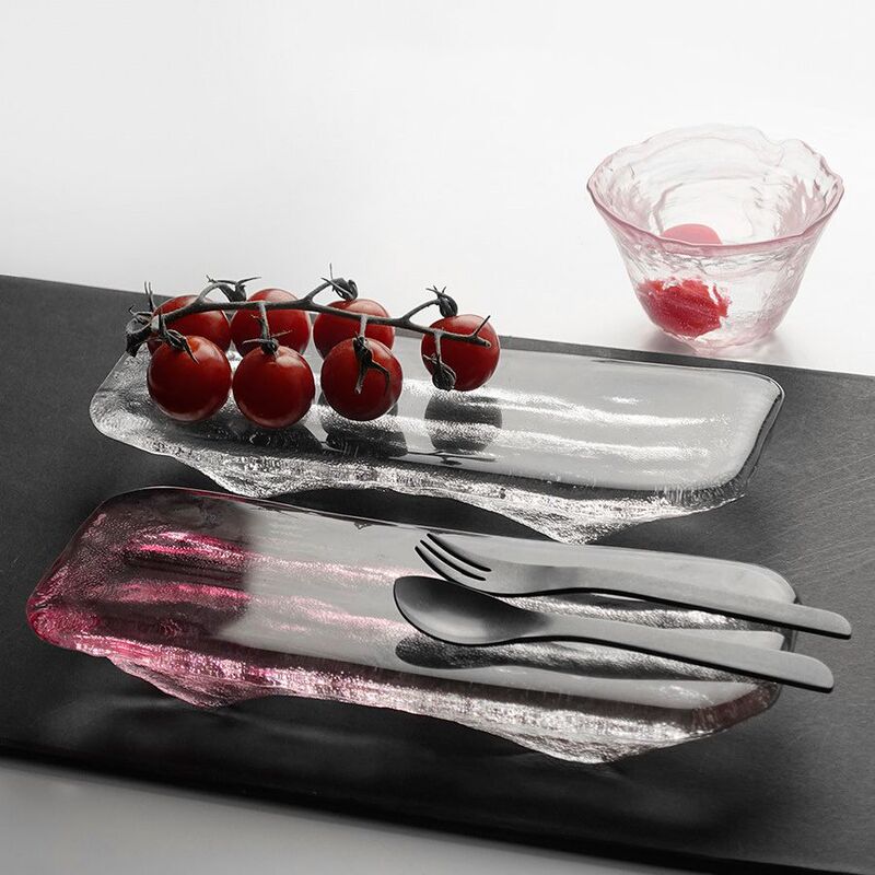 Ins Style Glacier Japanese Style Sushi Plate Japanese Style Tableware Transparent Creative Household Sashimi Plate Dip Glass Tray