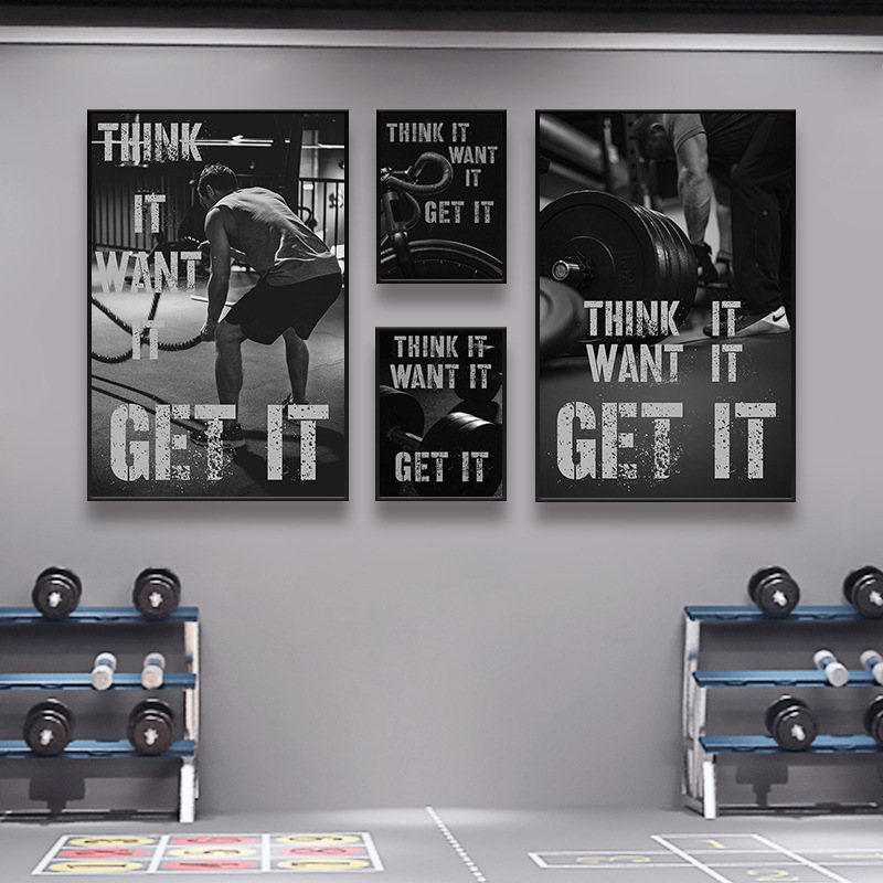 Gym Wall Decoration Painting, Sports Inspirational Motivational English Poster Hanging Painting, Industrial Style Fitness Studio Mural Gym Wall Decoration Painting, Sports Inspirational Motivational English Poster Hanging Painting, Industrial Style Fitness Studio Mural