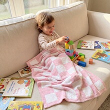 瑞景纺织厂家批发超火的复古大棋盘格毯子半边绒针织线毯沙发毯