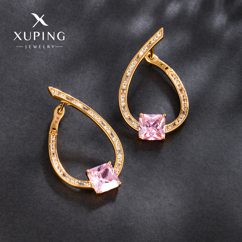 Xuping aretes de gota de agua coloridos gemas artificiales incrustadas estilo europeo y americano personalidad temperamento auriculares