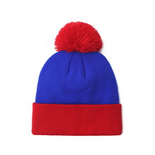 跨境拼色欧美大头围小便帽万圣节毛球针织帽圣诞节装扮毛线帽子