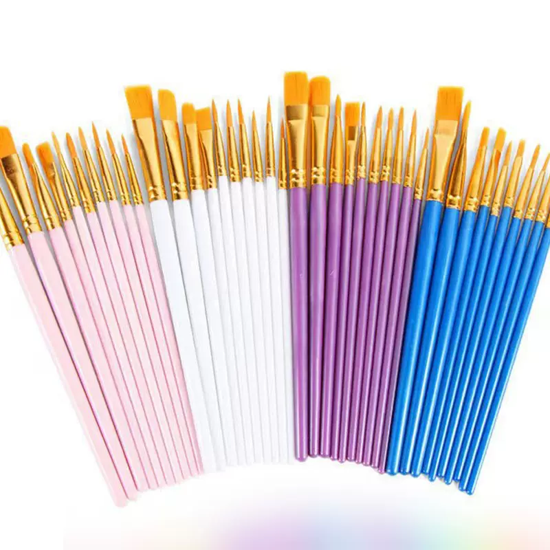 跨境10支油画笔套装塑料杆美术生画画水彩水粉绘画笔刷油画笔套装