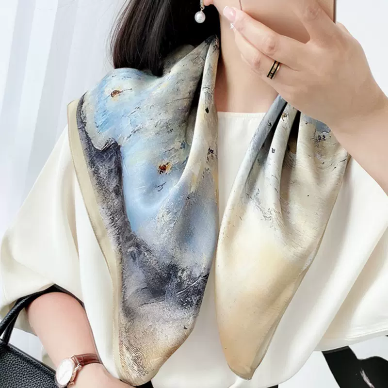 浪漫舞蹈真丝70cm方巾优雅温柔女孩桑蚕丝丝巾正方围巾装饰领带巾