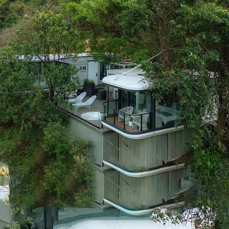 Cliffside Residential Space Capsule Red Creativity 3D Surround View Hotel House Container Mobile Room Customization
