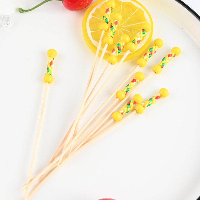 Dorado desechable horquilla de fruta horquilla de dibujos animados palillos de dientes horquilla de fruta artística horquilla de bambú horquilla de fruta de dibujos animados