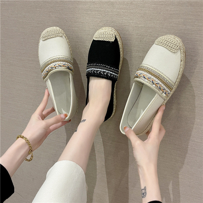 Chanel-Style Women's Fisherman Shoes 2026 New Slip-On Soft-Soled Single Shoes Linen Woven Thick-Soled Versatile Autumn Loafers