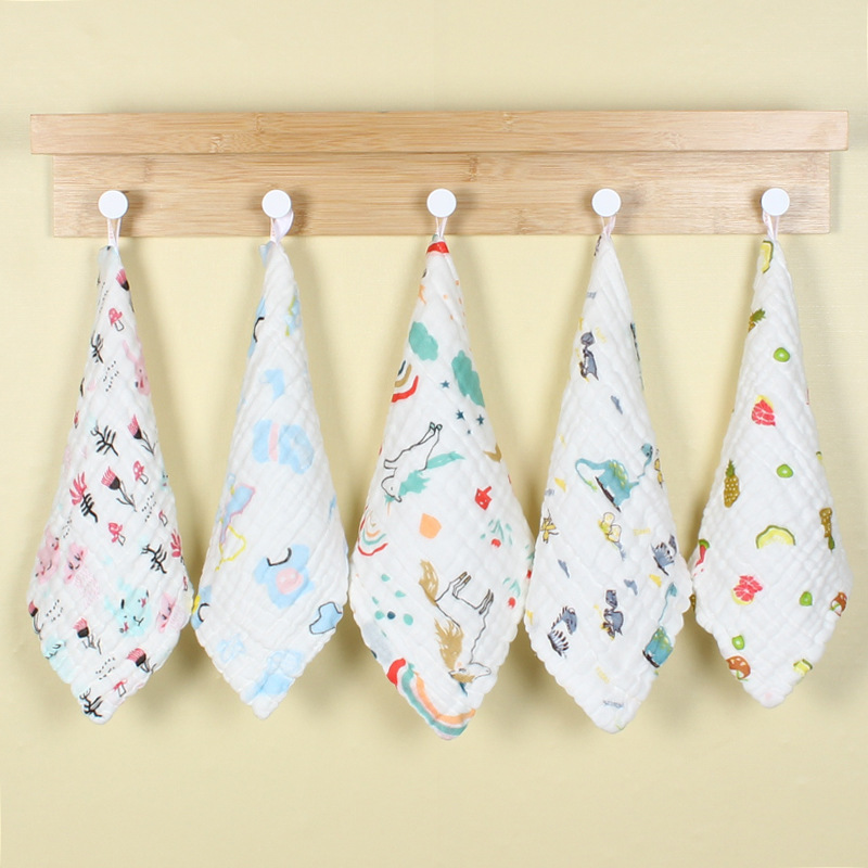 pure cotton Kerchief washing Bubble Cotton Saliva towel fold Gauze Towel Baby Children 6 printing towel