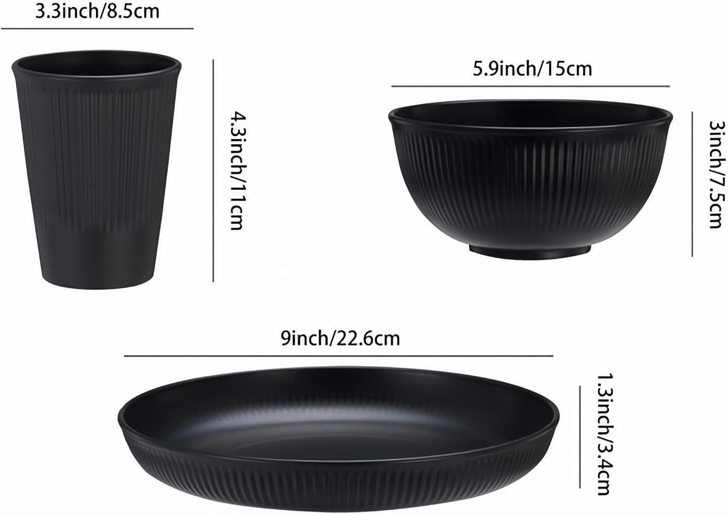 黑色餐具套装 小麦黑色餐具 中古黑白色餐具 黑色餐具盘 黑色餐具刀叉套装塑料 黑色餐具四件套盒子 黑 32件套黑色餐具_20241008111147