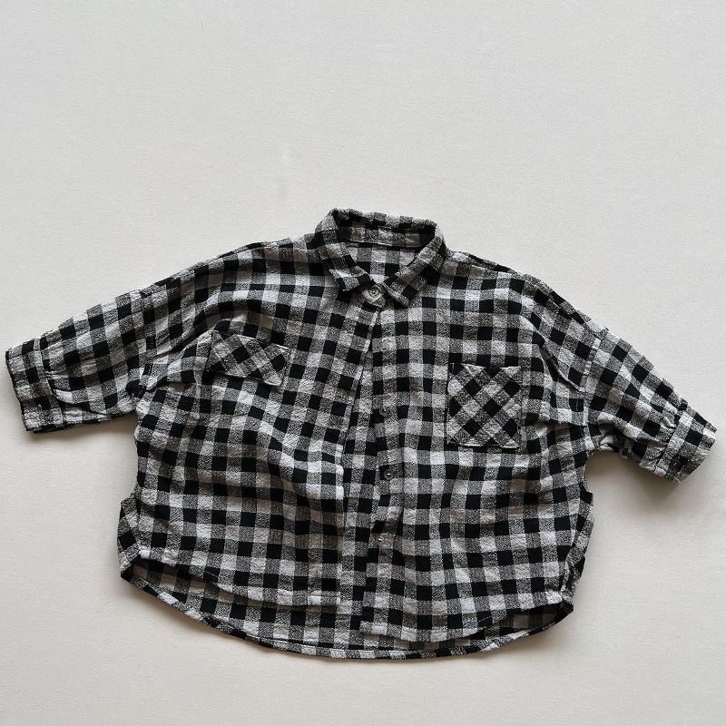 Camisa de algodón y lino a cuadros para niños otoño nuevos niños de estilo coreano personalidad suelta abrigo de longitud media ropa de hombre y mujer moda