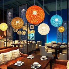 麻球燈吊燈藤藝球創意彩色美式個性彩色田園客廳卧室過道餐廳吧台