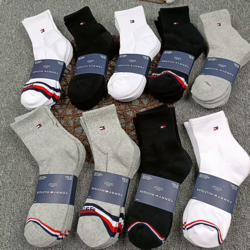 Foreign Trade Tommy Men's and Women's Mid-Calf Socks, Black, White, Gray Business Socks, All-Season Cotton Socks, One Card with Three Pairs Foreign Trade Tommy Men's and Women's Mid-Calf Socks, Black, White, Gray Business Socks, All-Season Cotton Socks, One Card with Three Pairs