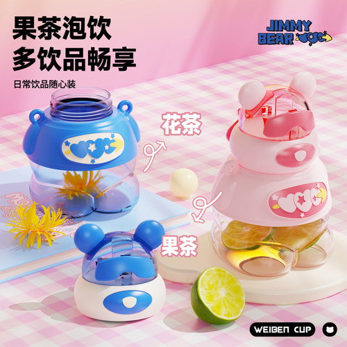 Summer Sports High-Endurance Stylish Portable Large-Breasted Children's Student Outdoor Straw Plastic Cup