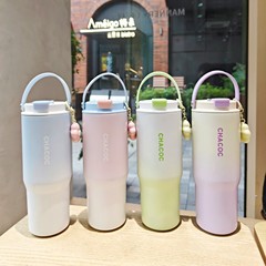 跨境批发渐变真空保温杯简约女士大容量咖啡杯便携手提杯子礼品杯