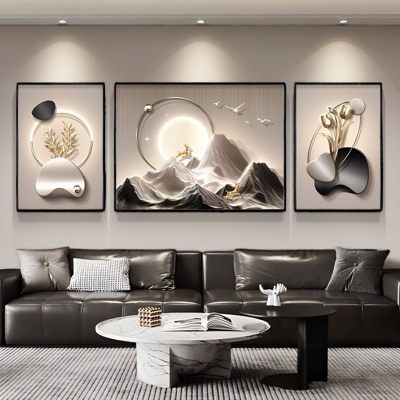 2025 New Stone Comes to Life Living Room Triptych Modern Light Luxury High-End Sofa Wall Art Decorative Painting