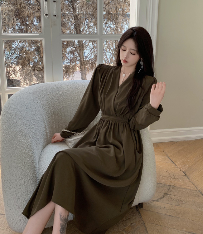 GraceChic Plus Size Damenbekleidung Herbst Neu Französischer V-Ausschnitt Taillenformende Ärmel für Damen, Bauch kaschierend Schlankmachend_voghion.com