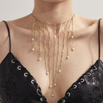 鑫艺鑫跨境时尚饰品不锈钢淡水珍珠流苏项链镀18k真金超精美首饰