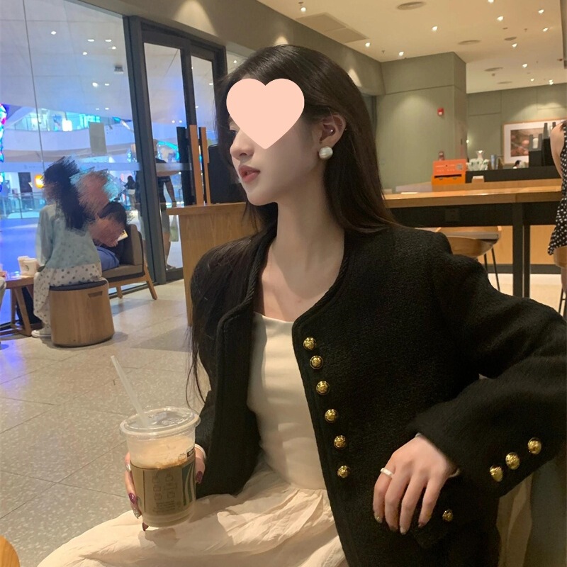 Black tweed-style jacket for women, spring/autumn 2026 new collection, loose-fitting, short, casual, and elegant Black tweed-style jacket for women, spring/autumn 2026 new collection, loose-fitting, short, casual, and elegant