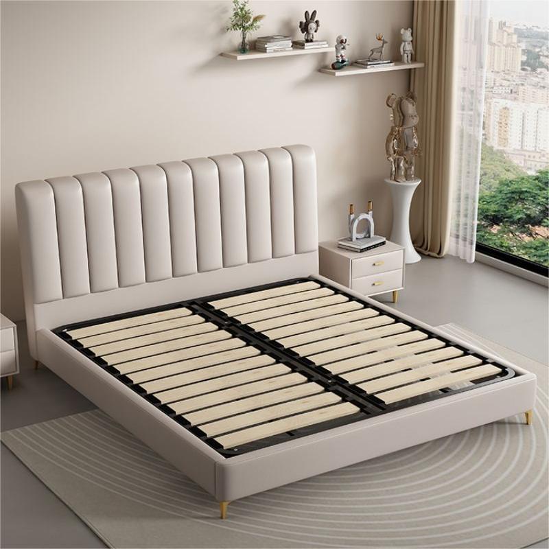 Cama de cuero real minimalista italiana cama doble de 1,8 m moderno minimalista dormitorio principal diseñador Luz de lujo Internet celebridad madera maciza cama de boda image 5