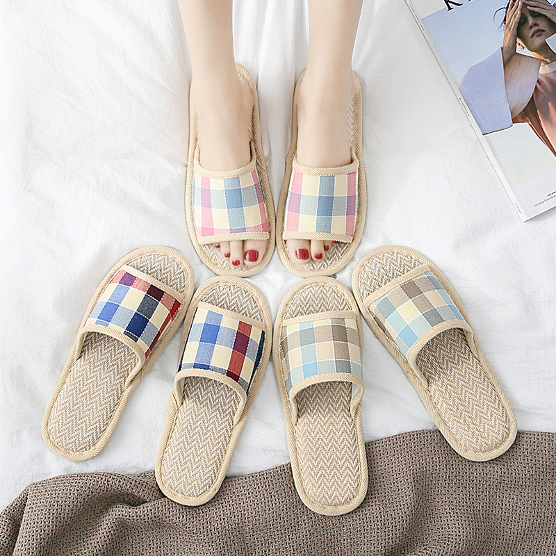 Four Seasons Linen Slippers Men's Indoor Home Non-Slip Wear-Resistant Home Wooden Floor Women's Soft Bottom Mute Plaid Couples Slippers Four Seasons Linen Slippers Men's Indoor Home Non-Slip Wear-Resistant Home Wooden Floor Women's Soft Bottom Mute Plaid Couples Slippers