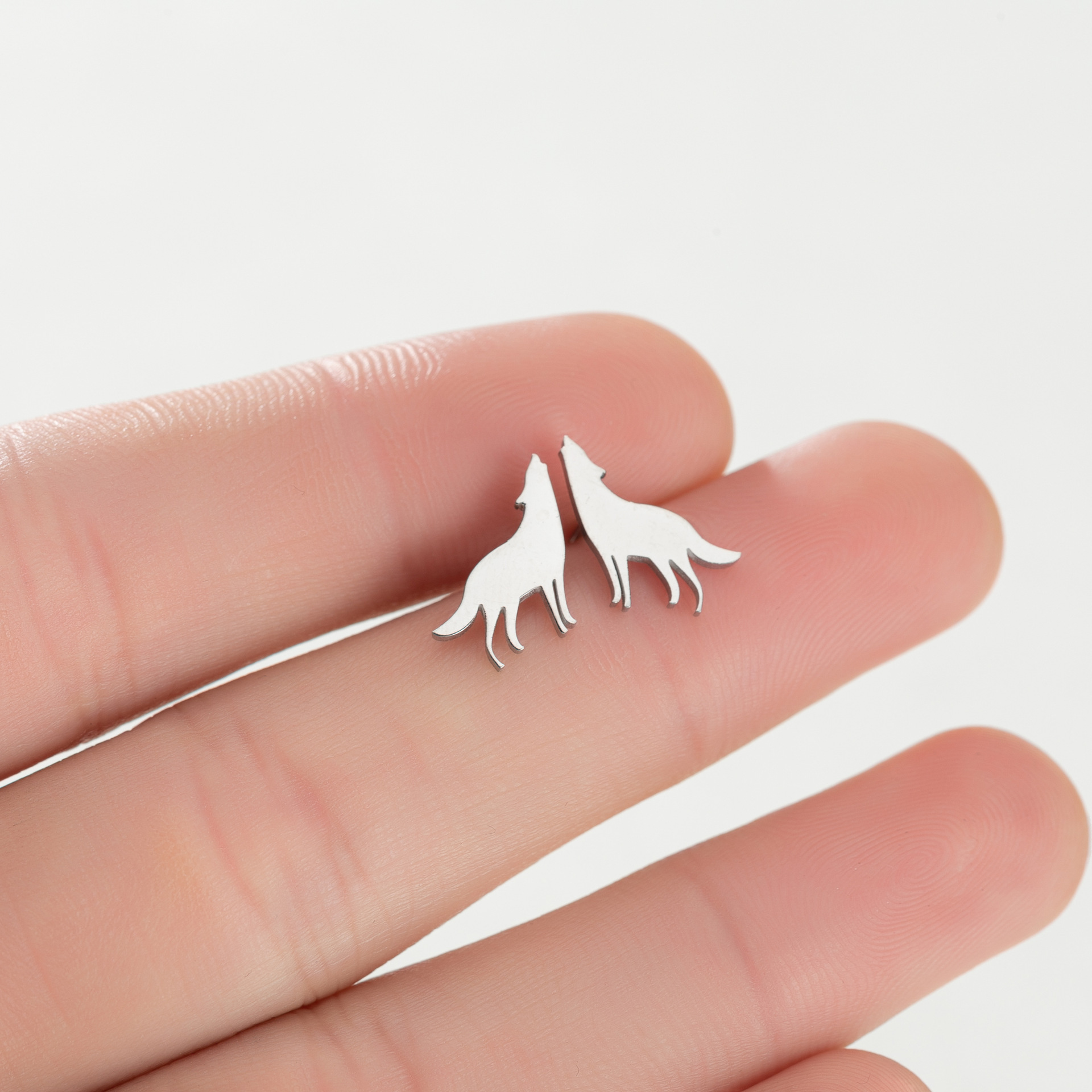 Cute Wolf Titanium Steel Ear Studs Plating No Inlaid Stainless Steel Earrings