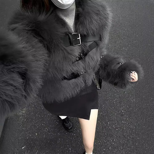 Furry New Style hot girl fashion environmental protection fur coat belt design thickened short western style fur coat fashion